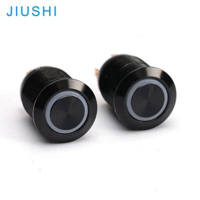 China Mounting Hole 12mm A12-10D Aluminum Momentary Button Metal Oxidation Black Push Button Switch Illuminated Ring Light CHINA for sale