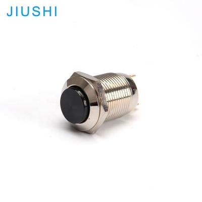 China Brass Plating/A12-10H 1NO Momentary A12-10H 1NO Metal Whatproof Black Top Head 2pins Momentary Push Button Switch CHINA for sale