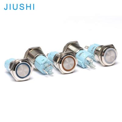 China Plating A16-11D 16mm brass flatest head with illuminaed ring light self-reset LED momentary metal waterproof push button switch 5 terminals CHINA for sale