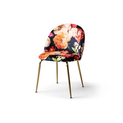 China With Handle Fashion Single Backrest Luxury Printing Velvet Dining Chair Stainless Steel Luxury Elegant Dining Chair for sale