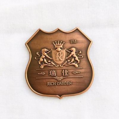 China Europe Custom Make Your Own Logo Brand 3d Antique Copper Badge Emblem for sale