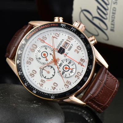 China Mens Automatic Wrist Watch Date Genuine Leather Strap Watches Analog Quartz Movement Chronograph Watches for sale