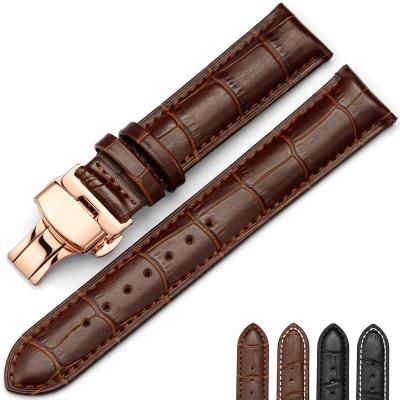 China Butterfly Leather Handmade Buckle Watch Band Wholesale Leather Watch Strap for sale