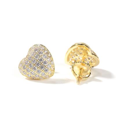 China Hiphop Fashion Heart Crystal Earring Shining Full Simple Love Diamond Zircon Stud Earring for sale