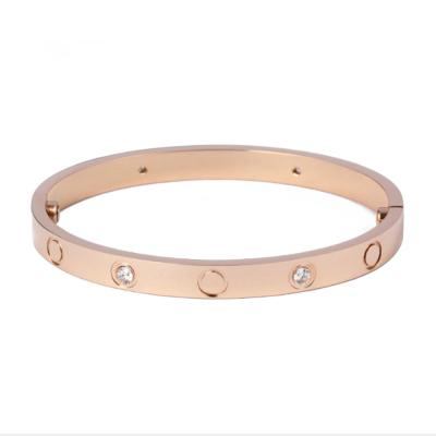 China Casual/Sporty Gold Rose Gold Silver With Cubic Zirconia Bangle Bracelet Stones Stainless Steel Women Jewelry Hinged Bangle for sale