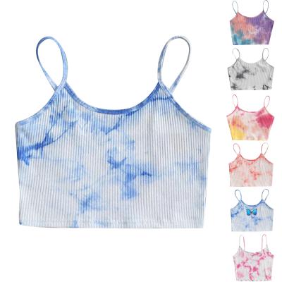 China 2021 Summer New Trendy Women's QUICK DRY Women's Sleeveless Rib Knit Crop Cami Butterfly Dye Spaghetti Strap Tie Dye Sleeveless Tube Top for sale