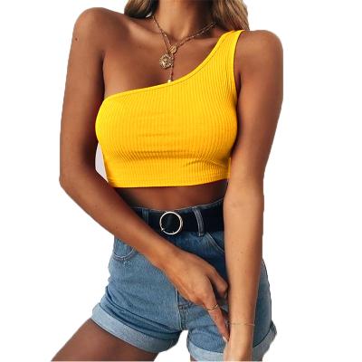 China Hot Sale QUICK DRY Belly Button One Shoulder Halter Ribbed Solid Color Bodycon Spaghetti Sleek Bare Belly Straps Women Tank Crop Tube Top for sale