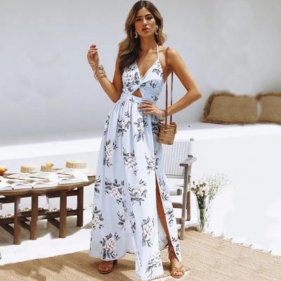 China Floral V-Neck Dress Summer Halter Sundress Boho Beach Dresses Maxi Long Dress Evening Party Women's Summer Anti-Static for sale