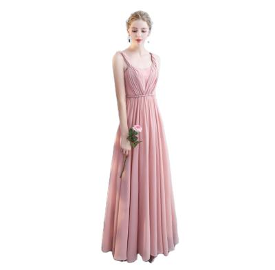 China 2021 Anti-Static High Quality Sleeveless Spaghetti Tie Chiffon Wedding Matrimonio Bridesmaid Dress Long Dress Pour Maid Of Honor for sale