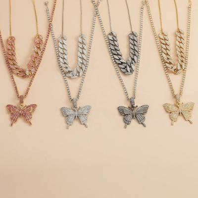 China CLASSIC Large Butterfly Necklace Rhinestone Pendant Chain For Women Bling Tennis Chain Crystal Choker Necklace Jewelry for sale