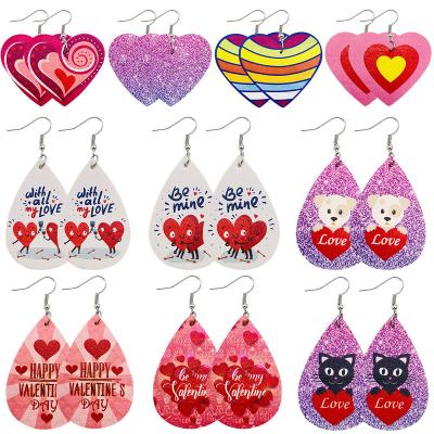 China Hot Sale CLASSIC Heart Dangling Cavity Love PU Leather New Earrings Dangle Earrings For Women Valentine's Day Earrings for sale