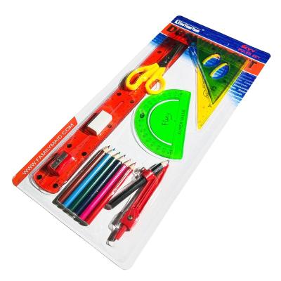 China Wholesale Hot Selling Cheap School Student Big 8 Piece Set With Plastic Compass Ruler Stationery Suction Rubber Bundle Cards for sale