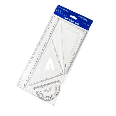 China Geometry Ruler 30cm 30cm Ruler Brackets 60/30 and 45/45 Protractor 10cm Plastic Transparent Set School Stationery Polybag 1 Set for sale