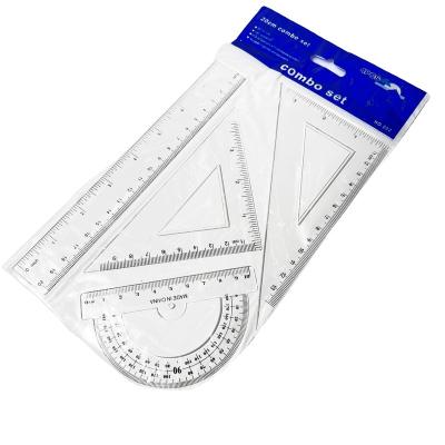 China School Products 20cm Math Geometry 4pcs Sets Straight Ruler Protractor Triangle Study Stationery Set Plastic Drawing Measuring Product for sale