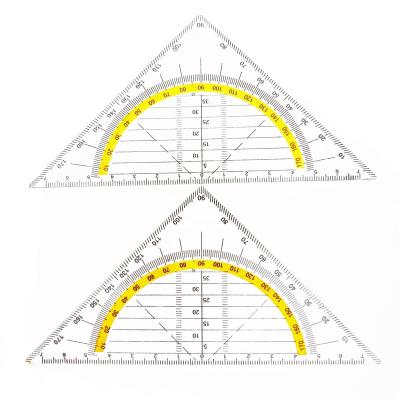 China School Student Transparent Plastic Scale Triangle Ruler Set Protractor PS Square Material and No Angle Bent Plastic Ruler for sale