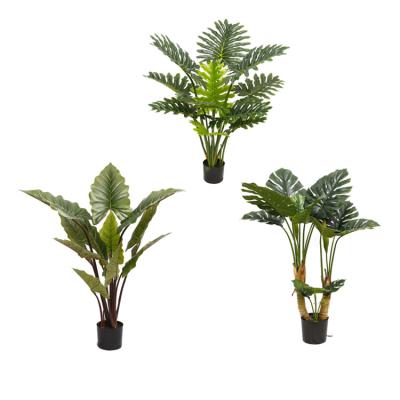 China Wholesale PE+Iron Wire Plant Monstera Potted Tora Leaves Plastic Banana Tree Artificial Bonsai Plant for sale