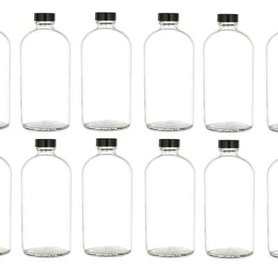 China Empty Personal Care 16oz Clear Boston Glass Bottle With Tamper Evident Caps for sale