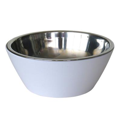 China New Design 300ml Sustainable Eco Friendly Bamboo Fiber Pet Bowl With Metal Stainless Steel Stand Slanted Dog Bowl for sale