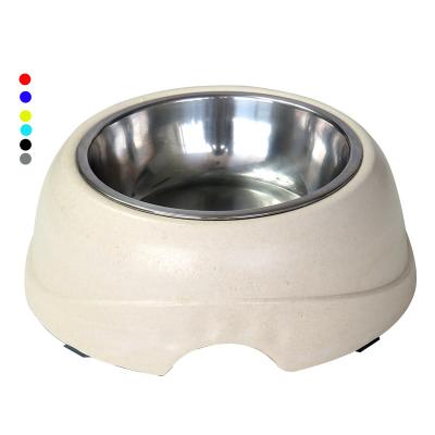 China High Quality Viable Stainless Steel Pet Bowl Bamboo Cat Bowl Stand Anti Slip Plant Fiber Travel Pet Bowl for sale