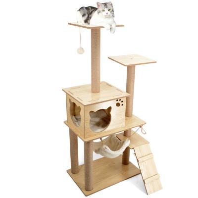 China Wholesale Stocked Solid Wood Extra Large Cat Tree Scratch Furniture Tower Cat Tree Durable Cat Climbing for sale