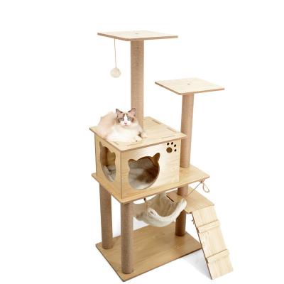 China China Factory Viable Cat Climbing Frame Toy Multi Tier Cat Tower with Solid Wood Hammock Cat Tree for sale