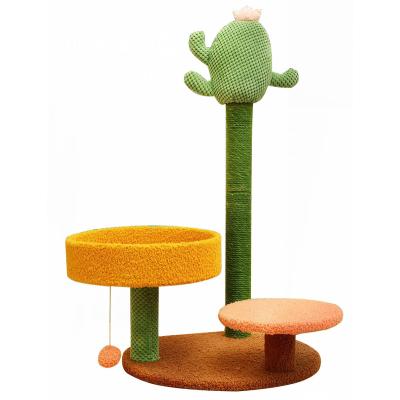 China 2022 Creative Cactus Cat Tree Wholesale Large Cat Viable Wooden Activity Trees Easy Gather Cat Climb Tower for sale