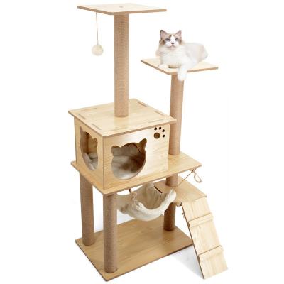 China Kitten Hammock Cat Scratcher Tree Luxury Modern Home Housing Style Solid Wood Cat Tree Tower for sale