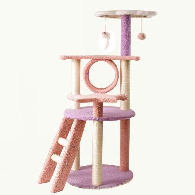 China Wholesale Easy Stocked Assemble Stable Purple Cat Tree Large Floor to Ceiling Cat Tree House Condo Cat Tower for sale