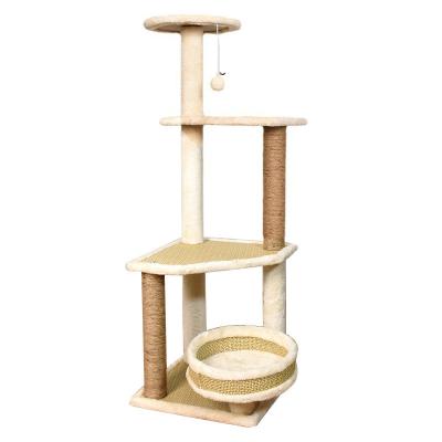 China Large Sustainable Rattan Mat Cat Climbing Frame Tree Natural Sisal Rope Cat Scratching Post Cat Tree Housing for sale