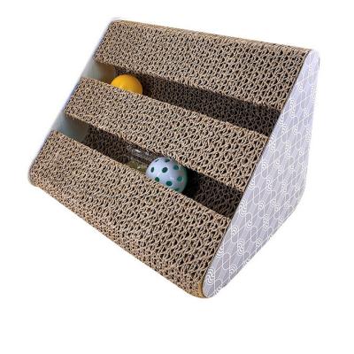 China Professional Manufacturer Stocked Cat Scratch Board With Triangle Cat Wall Scratcher Vertical Toy Ball Cat Scratch Mat for sale