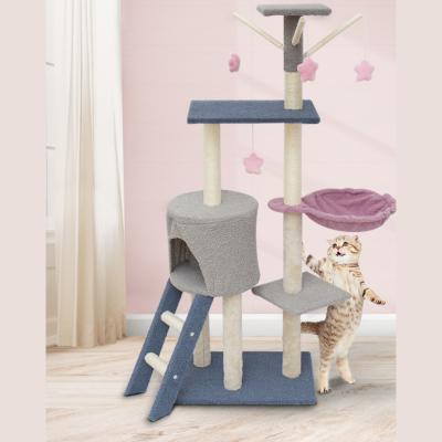 China Amazon best selling new design wholesale price pet toy funny wooden solid sisal stocked scratching modern big cat tree for sale