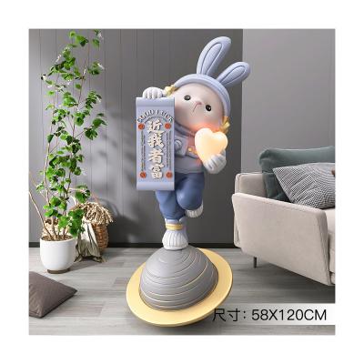 China Europe Top Sale Rabbit Sculpture Living Room Decoration Ornament Lamp Astronaut Rabbit Birthday Gift Rabbit Sculpture for sale