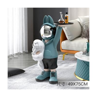 China Europe High Quality New Luxury Housewarming Gift Elevator Height 80cm Astronaut Rabbit And Dog Resin Sculpture Home Tray For Home Decor for sale