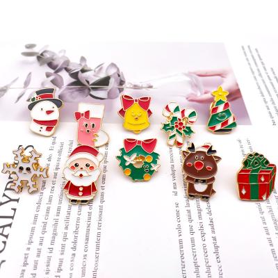 China Europe Christmas Decoration Supplies Custom Santa Scarf Snowman Snowflake Deer Tree Pins Old Lapel Soft Enamel Christmas Lapel Pin for sale