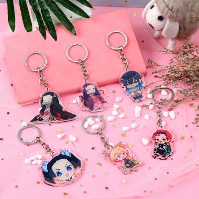 China Custom Anime Promotional Props Cute Anime Demon Mask Bilateral Printed Clear Acrylic Glitter Charm Key Chain for sale