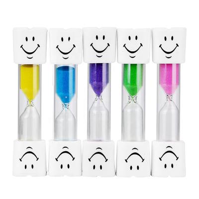 China Smiley Face Brushing Dental Sand Contemporary 3 Minute Timer Colorful Glass for Kids Teeth Hourglass for sale