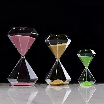 China 5/15/30 Minutes Room Decor Diamonds Hourglass Contemporary Custom Colored Glass Sand Clock for sale