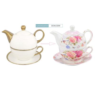 China Viable Custom Design Ceramic Tea Set Teapot And Cup In One Teapot Cup Cup And Saucer Combo Set for sale