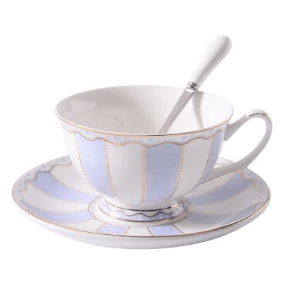 China Viable Custom Delicate Gold Rim Cappuccino Espresso Cups Porcelain Ceramic Tea Cup And Saucer Sets With Spoon for sale