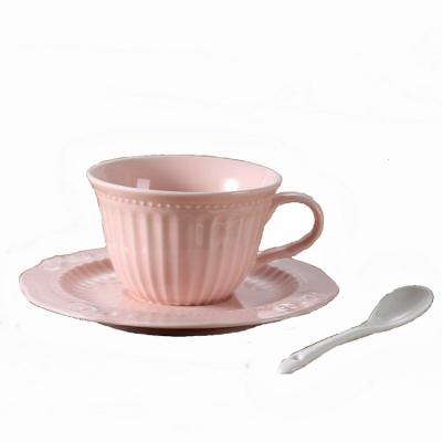 China Viable wholesale baroque cheap hand made bone china rose set teacups with saucer for a for sale