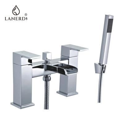 China Without Slide Bar Chrome Plating Bath Waterfall Square Deck Mounted Bathtubs Bath Shower Faucet Faucets With Hand Shower for sale