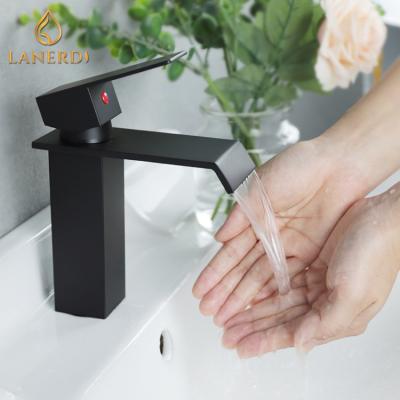 China Metered Faucets Black SUS304 Waterfall Basin Faucet Mixer Taps for sale