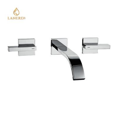 China Bathroom 3 Hole Levers Basin Faucet Old Dual Metered Wall Mounted Mixer Taps With Stainless Steel Hose for sale