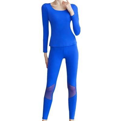 China HOSTARON Breathable Blue Long Sleeve Yoga Sets Women Sportswear FitnessYoga Custom Bra Gaiters for sale