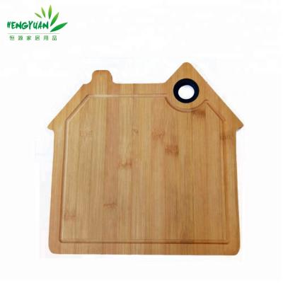 China Sustainable High Quality Home Shaped 100% Bamboo Cutting Board With Juice Notcher for sale