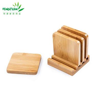 China 4 Pc Sustainable Custom Single Bamboo Coasters With Stand for sale