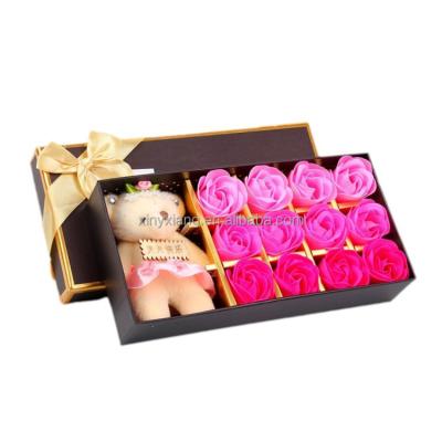 China Factory Wholesale Eco-Friendly 12pcs Scented Soap Flower Roses Valentines Day Teddy Gift Box Petals Decor Cute, Rose Soap Flower Gift Box for sale