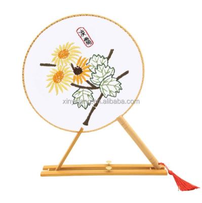 China Wholesale Non-Toxic Eco-friendly Factory Embroidery Round Fan Kit Flower Printed Needlework Cross Chinese Stitch Set Handmade Craft Sewing Art Gift for sale