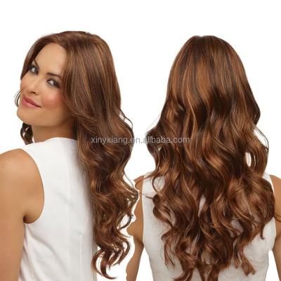 China Factory Wholesale Barely Shedding Thick Soft Smooth Hair Long Wavy Synthetic Wig With Full Bangs, Ombre Long Wavy Wig, Long Curly Luxurious Wig With Bangs for sale