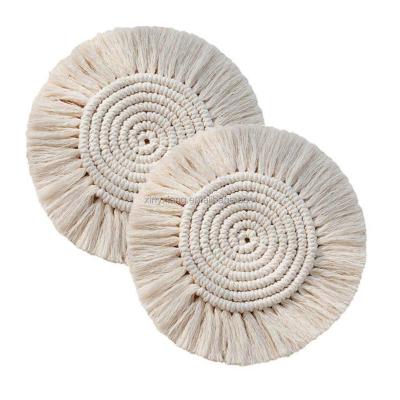 China Viable Factory Wholesale Handmade Macrame Coasters, Cotton Rope Braided Place Mats, Round Shape Table Decoration, Cup Heat Resistant Mat for sale